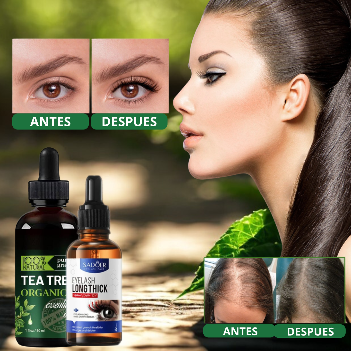 🌿 ¡OFERTA EXCLUSIVA! Aceite de Árbol de Té para tu Cabello + Sérum de Pestañas por solo Q139 Y ENVÍO GRATIS! 📦