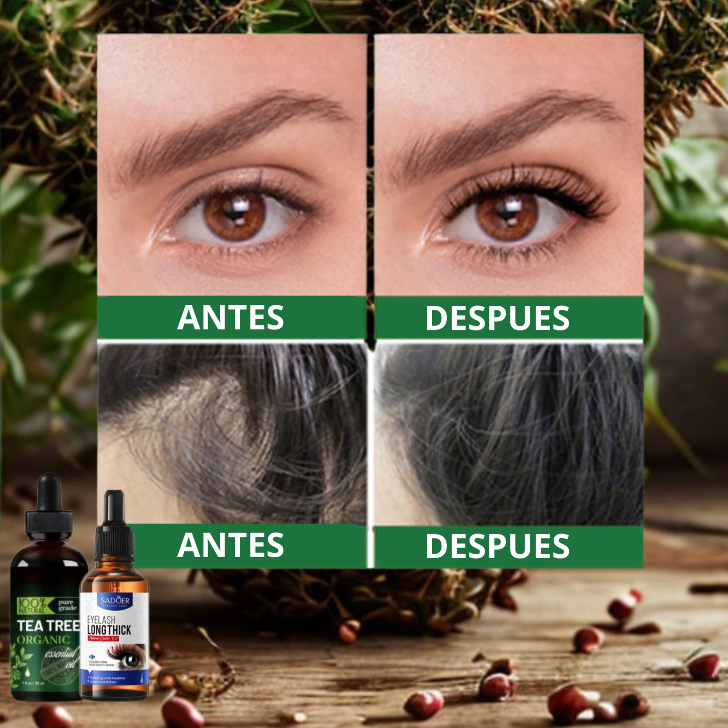🌿 ¡OFERTA EXCLUSIVA! Aceite de Árbol de Té para tu Cabello + Sérum de Pestañas por solo Q139 Y ENVÍO GRATIS! 📦
