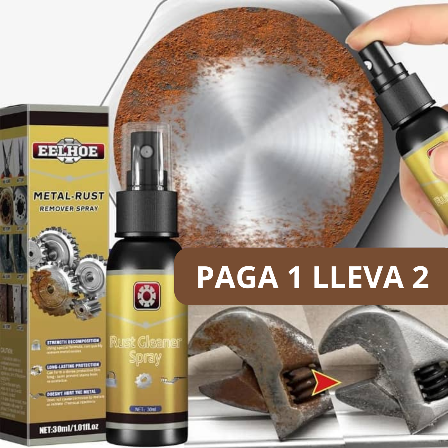 ⚙️ ¡Oferta 2X1 por solo Q179! Elimina óxido de metales, herramientas, autos y más en minutos. 🚚 Envío GRATIS a todo el país. Pago contra entrega.